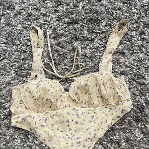 Princess Polly Cream and Purple Floral Crop Top